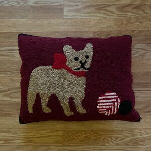 Holiday French Bull Dog latch hook pillow